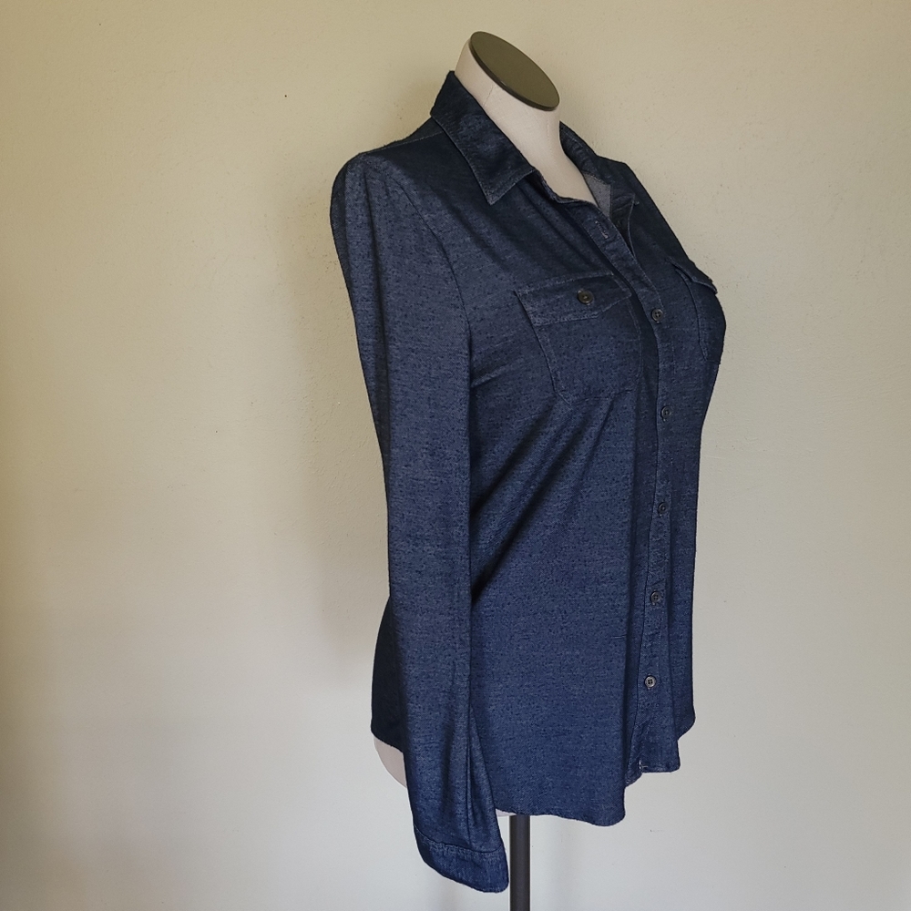 Chambray Style Button Down Rayon Blend - Picture 5 of 12